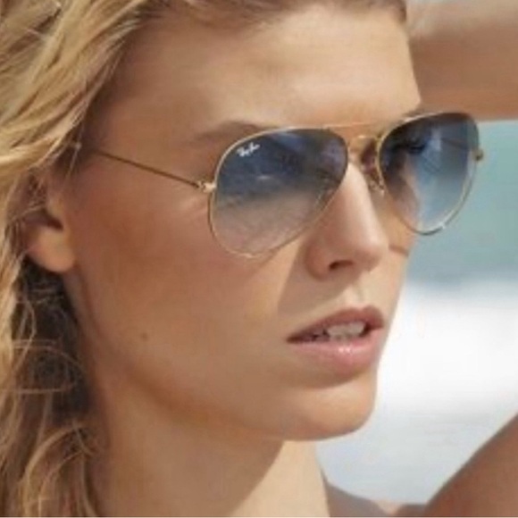 Ray-Ban Gold and Blue Aviator Sunglasses - Picture 1 of 9